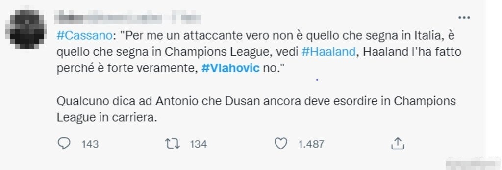 Tweet Cassano 