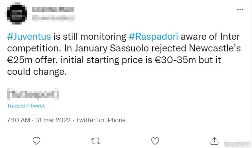 Tweet Raspadori