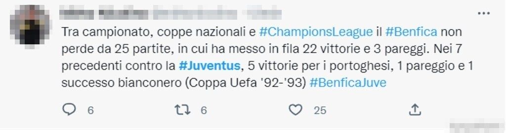 Tweet Benfica-Juve