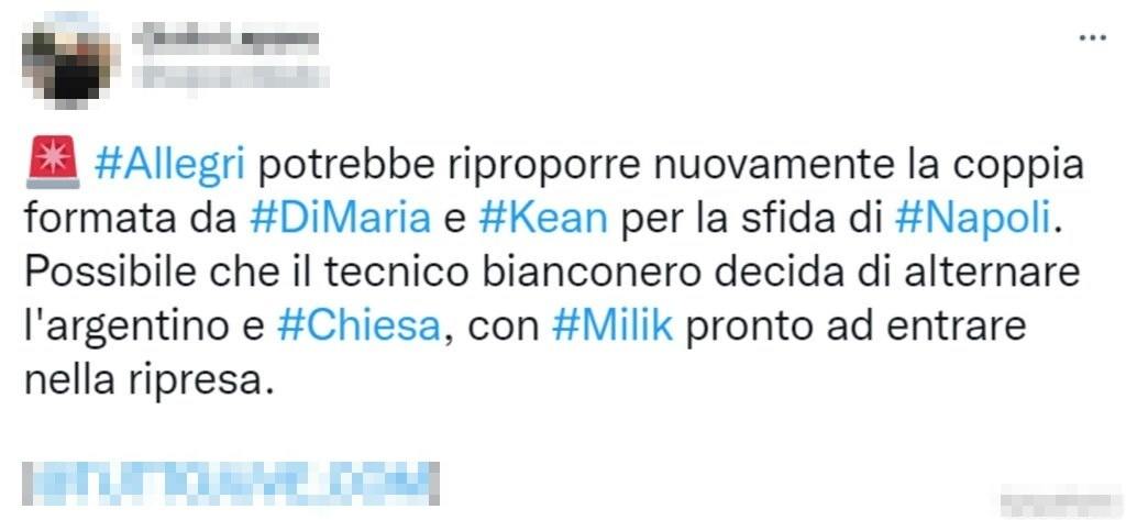 Tweet Napoli-Juve