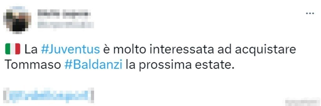 Tweet Baldanzi-Juve