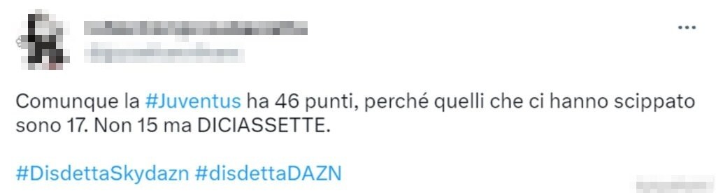 Tweet penalizzazione Juventus